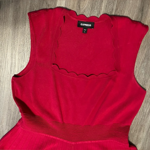 Express Square Neck Scalloped Mini Fit and Flare Sweater Dress XL - Picture 7 of 8